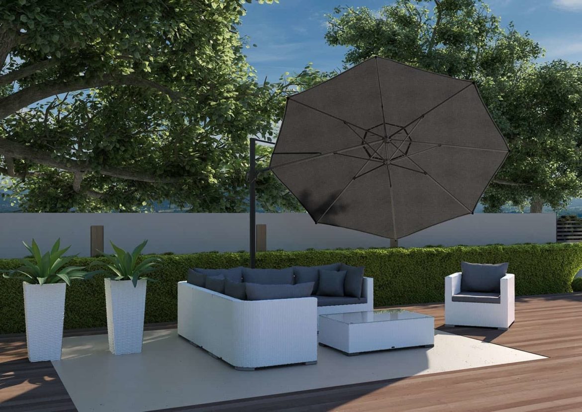 Nowoczesny parasol ogrodowy, który zapewnia dużą ilość cienia